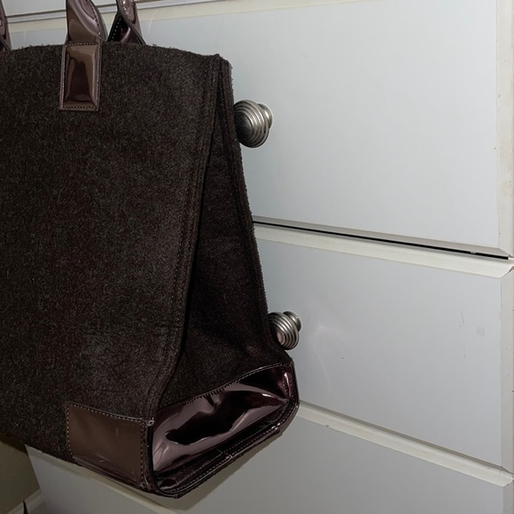 Tory Burch Large Ella Tote Wool Felt and Patent Leather in Brown and Bronze - Picture 3 of 11